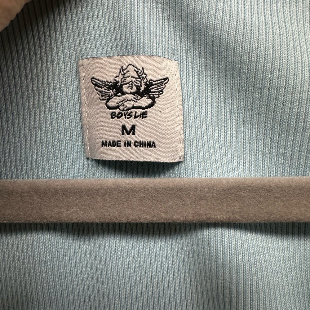 Boys Lie Light Blue Crop Top with Orange Lettering - Picture 4 of 7